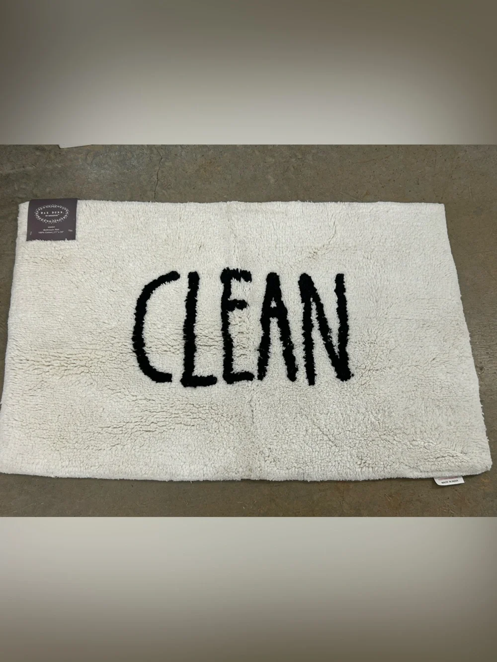 Rae Dunn Cream and Black 'CLEAN' Bath Rug